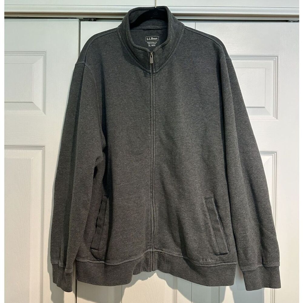 LL Bean Mens Full Zip Mock Neck Sweatshirt Jacket Dark Charcoal XL Reg